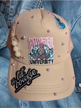 Cowgirl University Pale Pink Embellished Baseball Cap